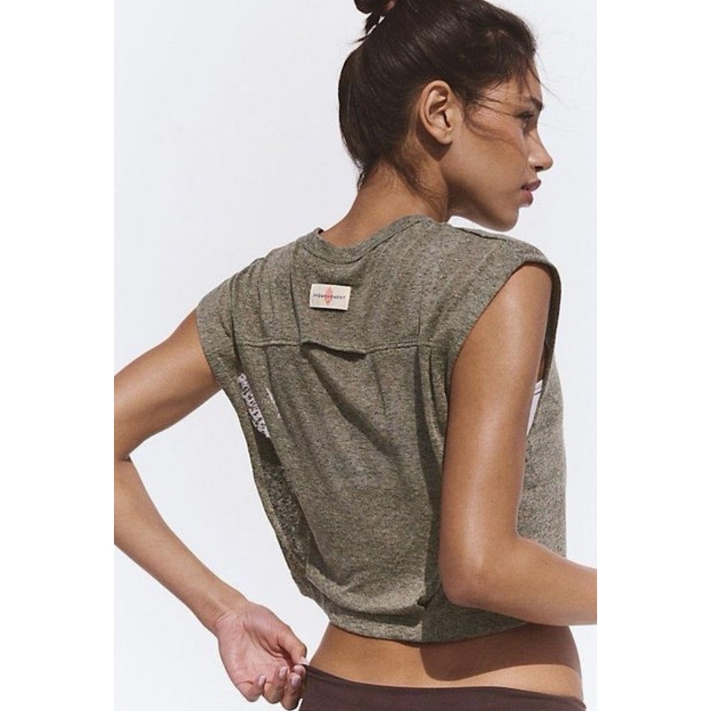 free people FP movement Women's Line Up Short Sleeve Layer Crop Top Green Size M